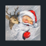Retro vintage Christmas Santa reindeer Square Business Card<br><div class="desc">design by www.etsy.com/Shop/VanityFlairDesign</div>
