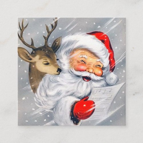 Retro vintage Christmas Santa reindeer Square Business Card