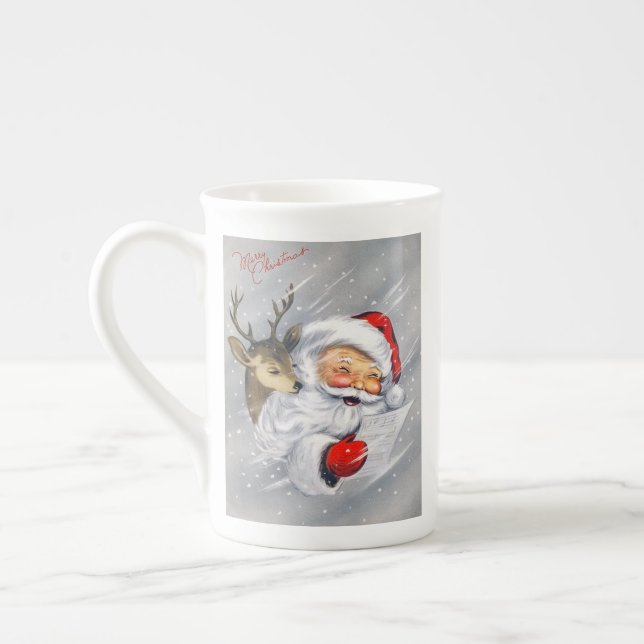 Retro vintage Christmas Santa reindeer tea cup (Left)