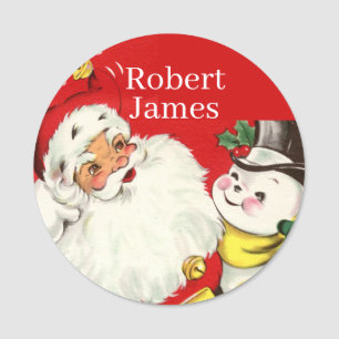 retro vintage Christmas Santa snowman add name N Name Tag
