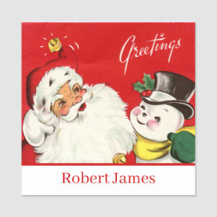 retro vintage Christmas Santa snowman add name Tag
