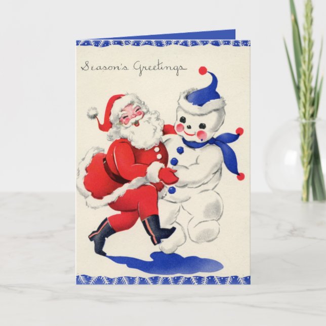 retro vintage Christmas Santa snowman Holiday (Front)