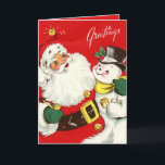 retro vintage Christmas Santa snowman Holiday Card<br><div class="desc">retro vintage Christmas Santa snowman Holiday Card</div>