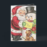 retro vintage Christmas Santa snowman sentiment Holiday Card<br><div class="desc">retro vintage Christmas Santa snowman sentiment Holiday Card</div>