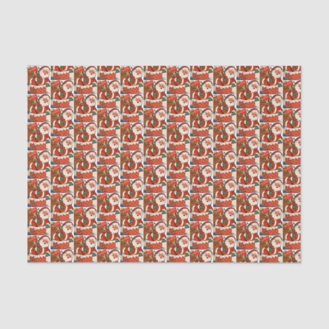 retro vintage Christmas Santa tiled  Tissue Paper (Front)