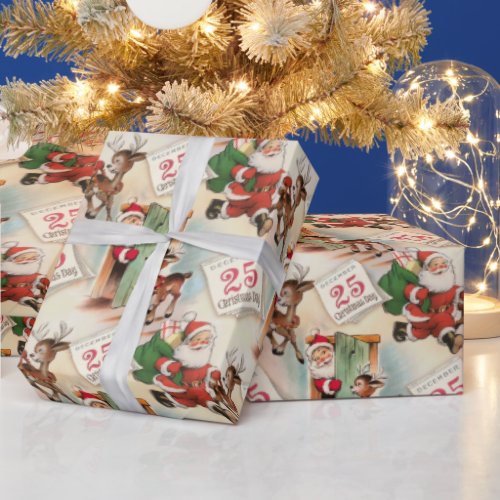 Retro Vintage Christmas Santas Big Day Wrapping Paper