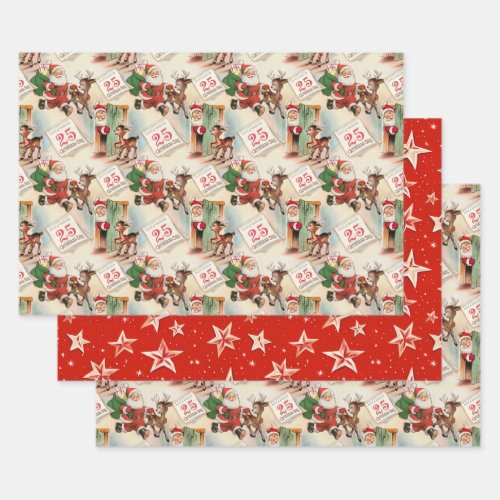 Retro Vintage Christmas Santas Big Day Wrapping Paper Sheets