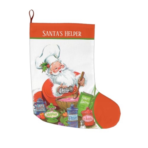 retro vintage Christmas Santas helper  Large Christmas Stocking