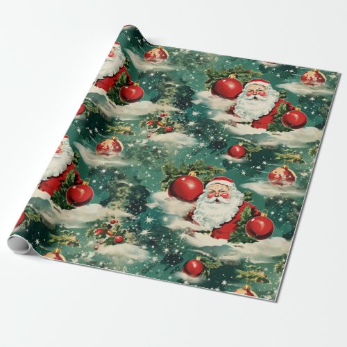 Retro Vintage Christmas Santas Winter Delight 2 Wrapping Paper