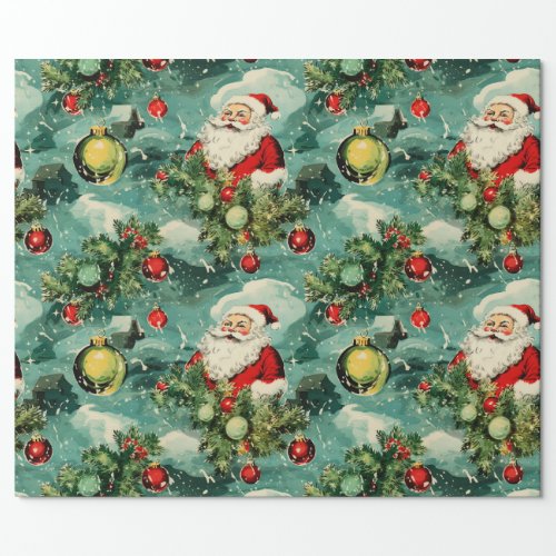 Retro Vintage Christmas Santas Winter Delight Wrapping Paper