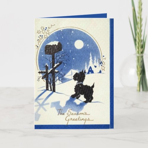 retro vintage Christmas Scottie dog Holiday Card