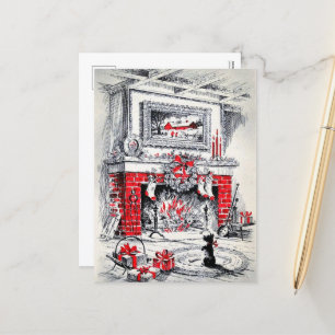 retro vintage Christmas Scottie dog Holiday Postcard