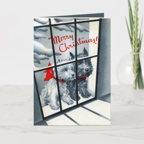 retro vintage Christmas Scottie dogs add sentiment Holiday Card