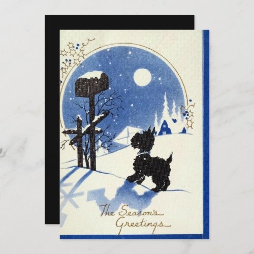 retro vintage Christmas scotty dog Holiday Card