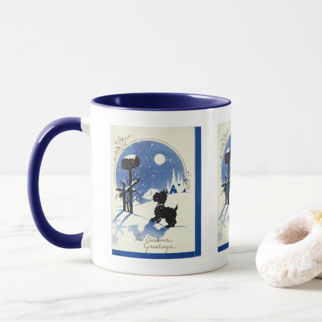 retro vintage Christmas Scotty dog Holiday Mug (With Donut)