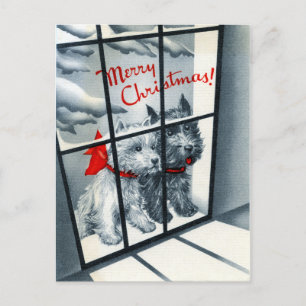 retro vintage Christmas Scotty dog Holiday Postcard