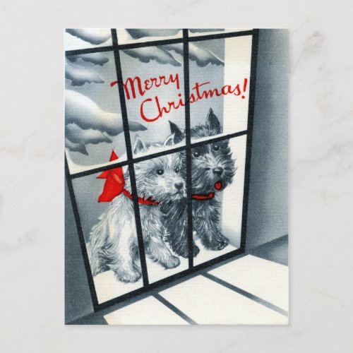 retro vintage Christmas Scotty dog  Holiday Postcard