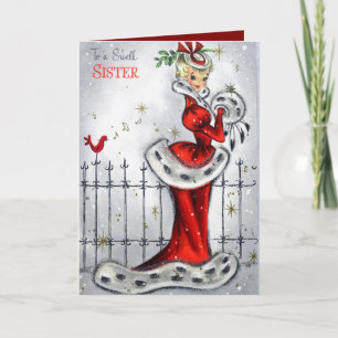 retro vintage Christmas Sister add sentiment Holiday Card