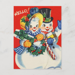 retro vintage Christmas snow couple Holiday Postcard