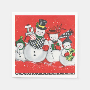 retro vintage Christmas Snow Family Holiday party Napkins