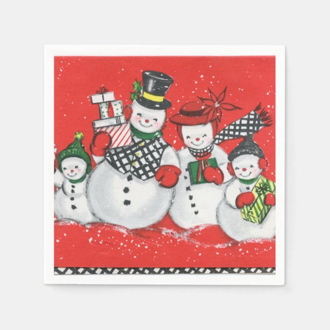 retro vintage Christmas Snow Family Holiday party Napkins (Front)