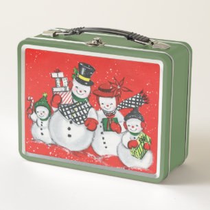 retro vintage Christmas snow Family  Metal Lunch Box