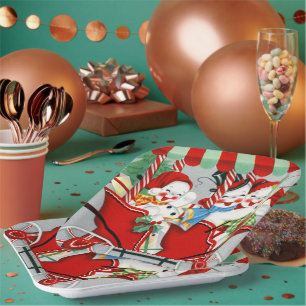 retro vintage Christmas snow Family Paper Plates