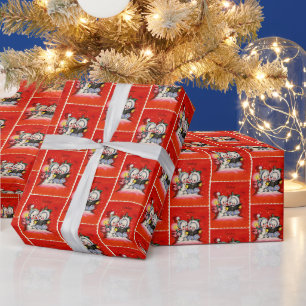 retro vintage Christmas snow kids tiled party Wrapping Paper