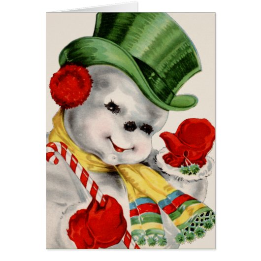 Retro Vintage Christmas snowman customizable card (Front)