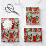 Retro Vintage Christmas: Snowman Family Wrapping Paper Sheets<br><div class="desc">A festive Christmas design with a repeating pattern of cheerful snowmen and holiday decorations on a red and beige striped background.</div>