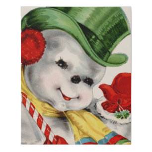 Retro vintage Christmas snowman Faux Canvas Print