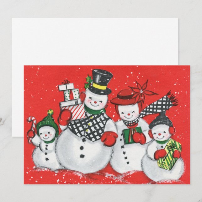 retro vintage Christmas snowman  Holiday Card (Front/Back)