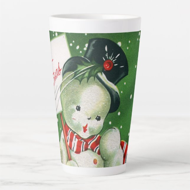 Retro vintage Christmas snowman Holiday Latte Mug (Front)