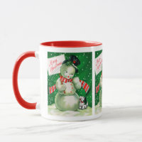 Retro Vintage Christmas snowman Holiday mug