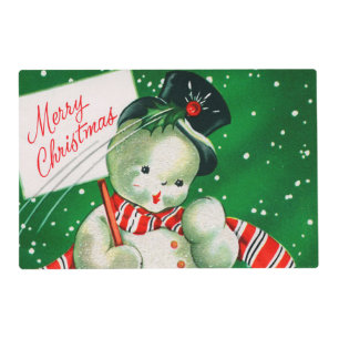 retro vintage Christmas snowman Holiday party Placemat