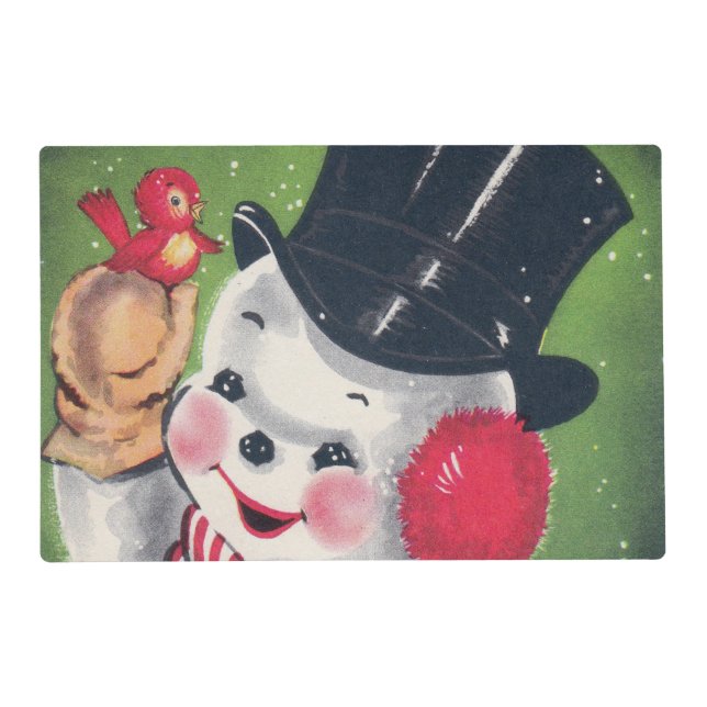 retro vintage Christmas snowman Holiday Placemat (Front)
