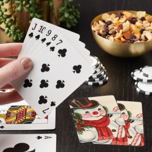 retro vintage Christmas snowman Holiday Poker Cards