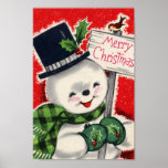 Retro vintage Christmas snowman Holiday poster<br><div class="desc">design by www.etsy.com/Shop/TreasuresResold</div>
