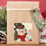 retro vintage Christmas snowman Holiday Square Sticker<br><div class="desc">retro vintage Christmas snowman Holiday Square Sticker</div>