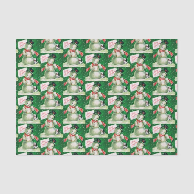 Retro Vintage Christmas snowman Holiday tissue Tissue Paper (Front)