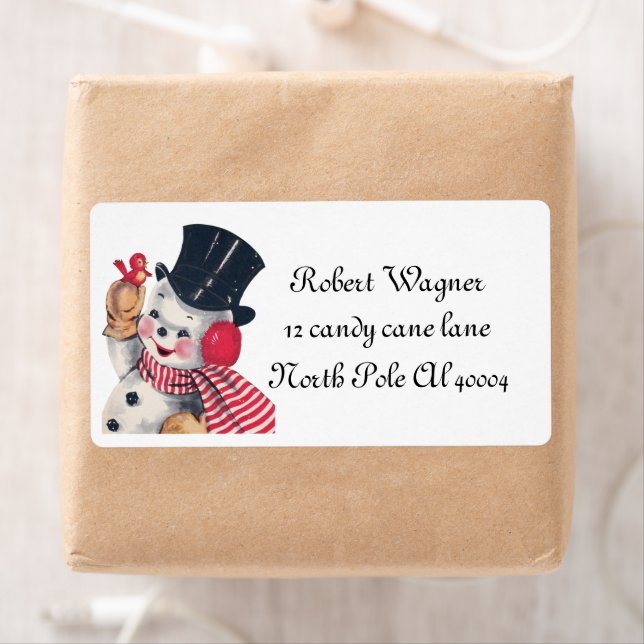 retro vintage Christmas snowman label  (Insitu)