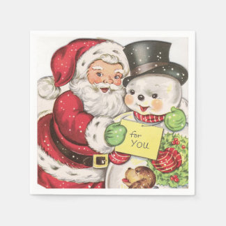 retro vintage Christmas snowman Santa Holiday Napkins