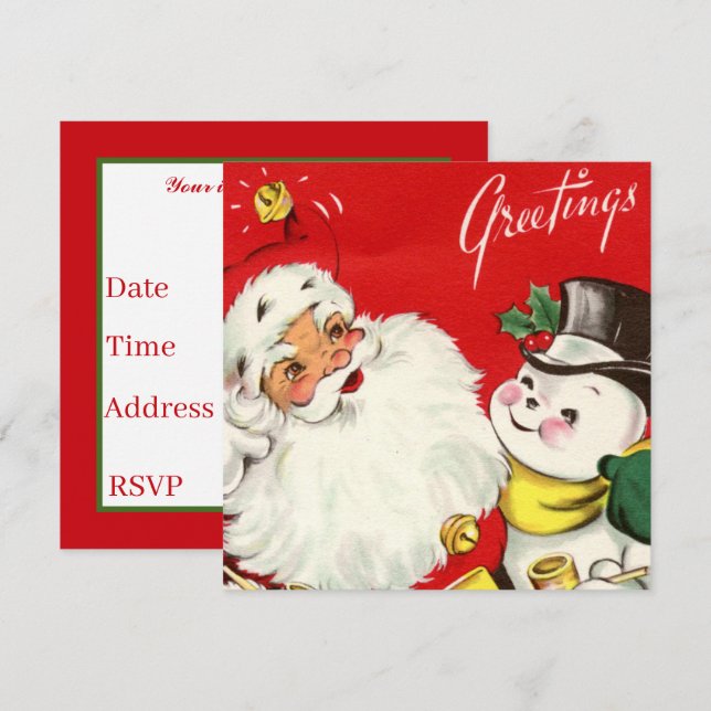 retro vintage Christmas snowman Santa party Invitation (Front/Back)