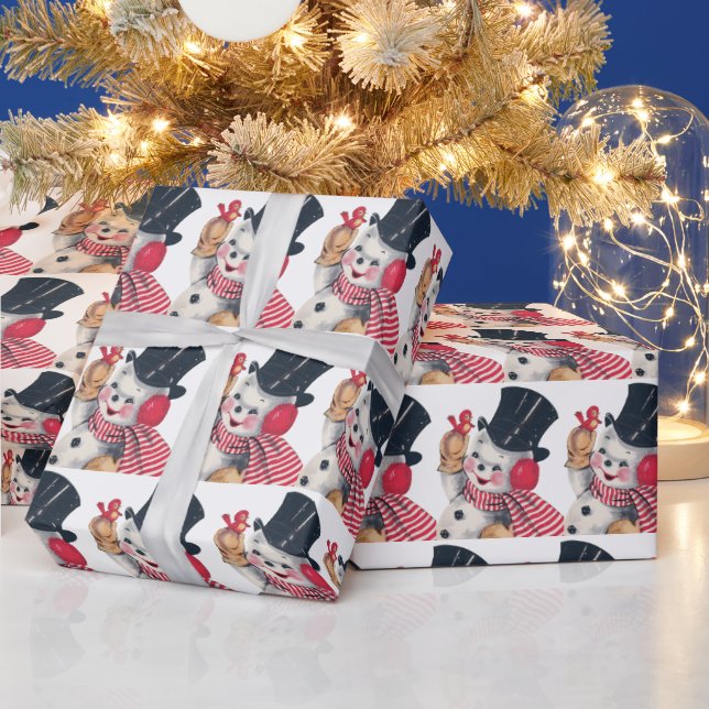 retro vintage Christmas snowman tiled party Wrapping Paper (Holidays)