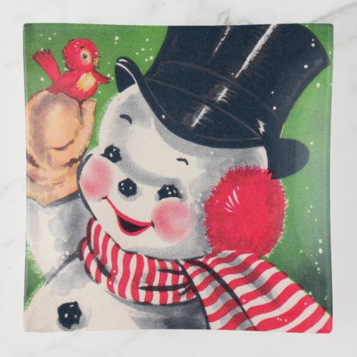 Retro Vintage Christmas snowman Trinket Tray