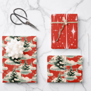 Retro Vintage Christmas: Snowy Pine Trees Wrapping Paper Sheets