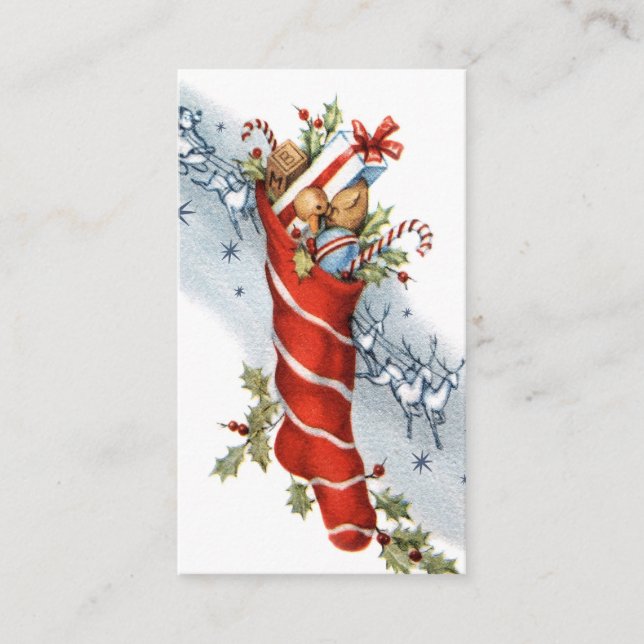Retro Vintage Christmas stocking add message card (Front)
