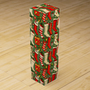 Retro Vintage Christmas Stockings Green Wine Box