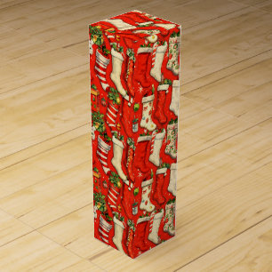 Retro Vintage Christmas Stockings Red Wine Box