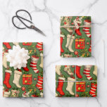Retro Vintage Christmas stockings Wrapping Paper Sheets<br><div class="desc">The retro, vintage mid-century Christmas stocking wrapping paper evokes a strong sense of nostalgia and timeless holiday charm. It transports you to a bygone era, where families gathered around a classic aluminum Christmas tree, listened to old holiday tunes, and exchanged heartfelt gifts wrapped in papers just like this one. It's...</div>